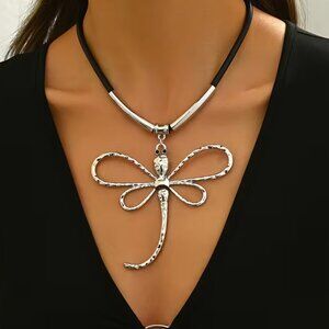 Necklace Dragonfly Silvery Hollow Tube Exaggerated Personality Minimalist